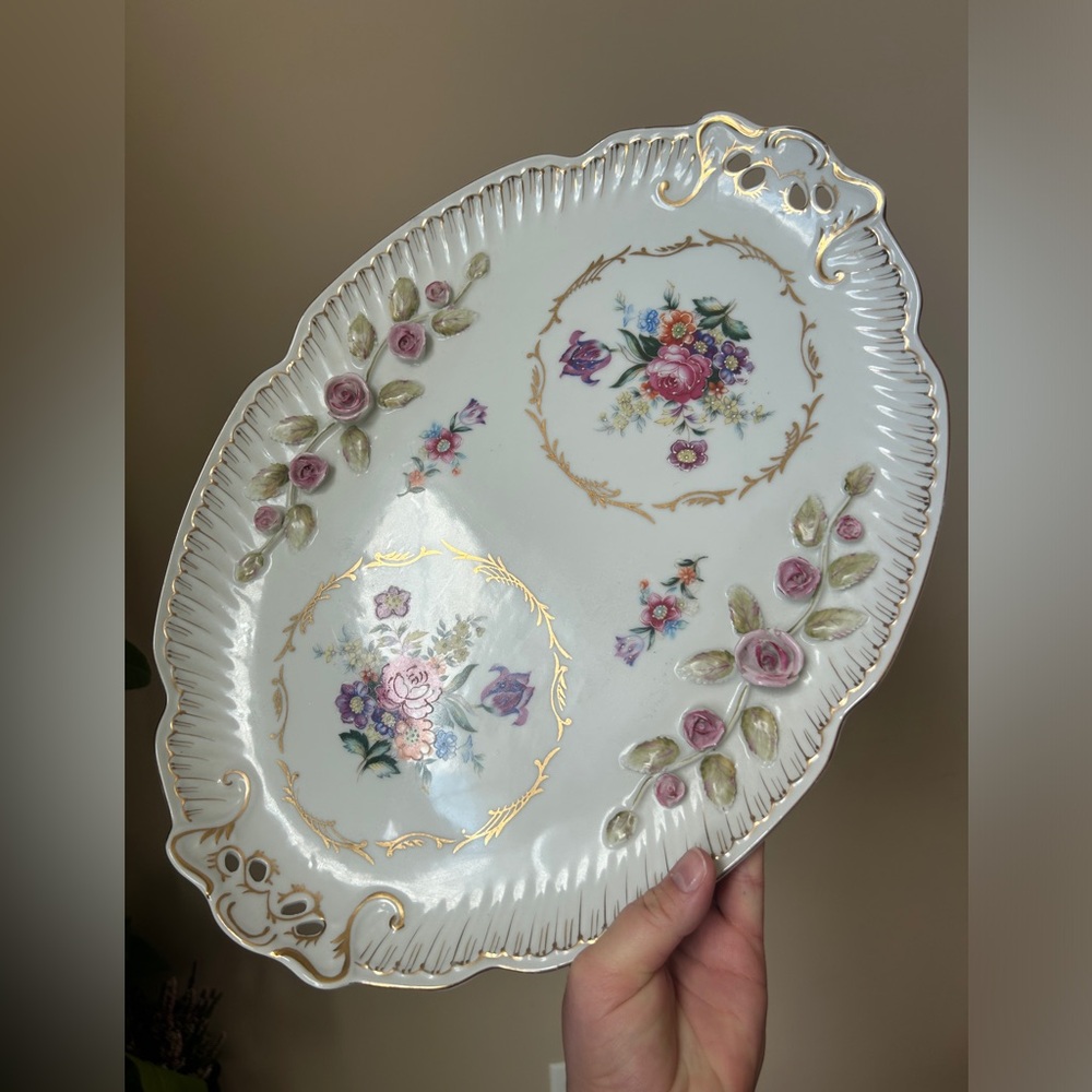 Vintage Large 16” Hand Painted Porcelain Ceramic Perfume Tray Made in Germany - Picture 6 of 13